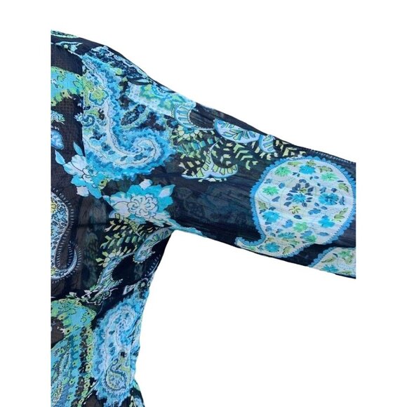 🌸3/$15🌸Sheer Black and Blue Paisley Button Up Blouse Juniors 11/13 - Picture 4 of 6
